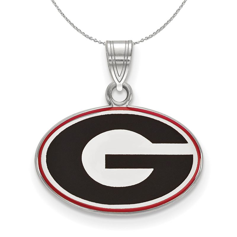 Sterling Silver U. Of Georgia Small Enamel Necklace - 16 Inch